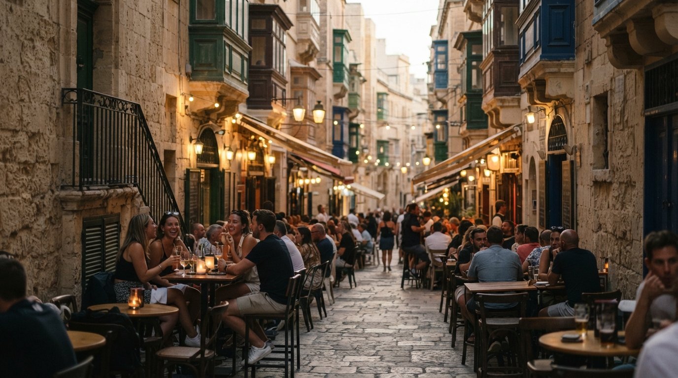 St. Paul's Quarter, Valletta: Strait Street After Dark and the City Behind It