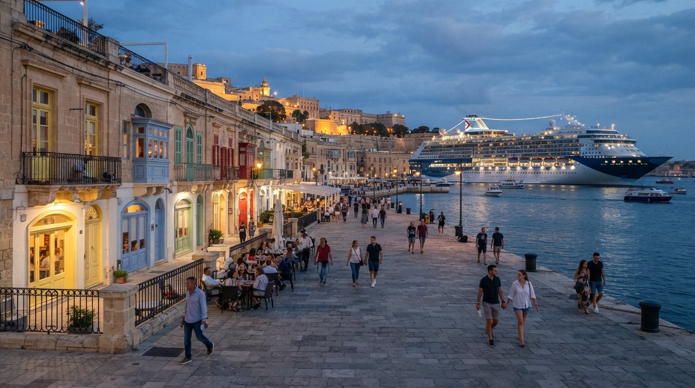 Valletta Waterfront, Valletta: the harbour terrace that eats with the ships
